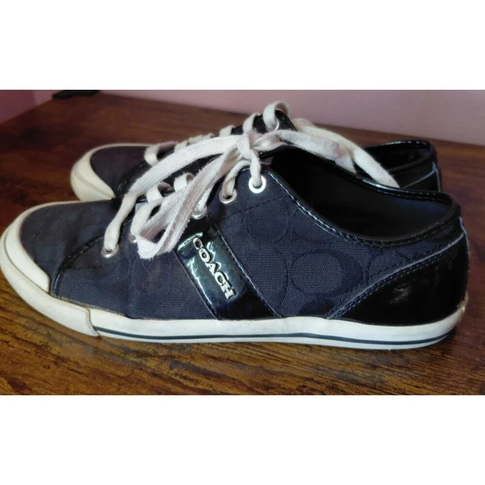 Coach Fillmore Black Sneakers Women's Size 8.5B Canvas Leather Shoes Monogram